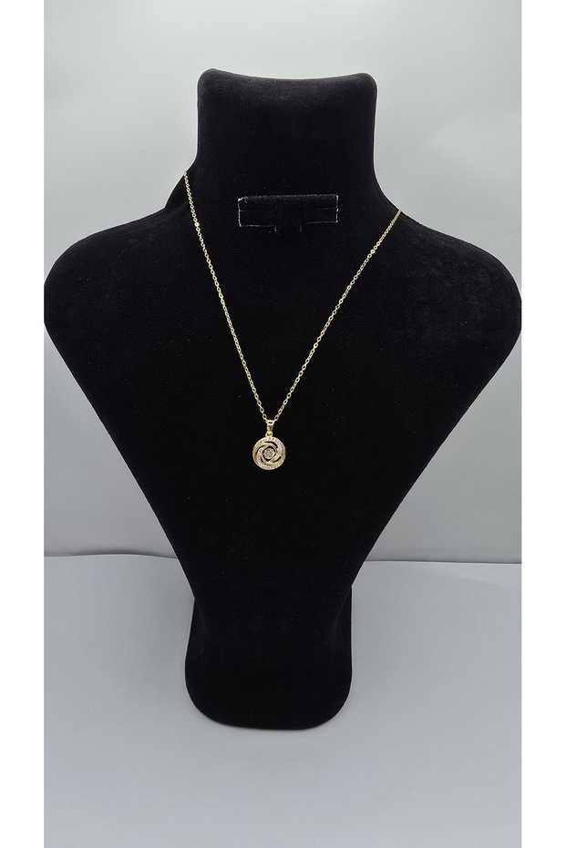 Stainless Steel Gold Color Swirl Themed Zircon Stone Necklace