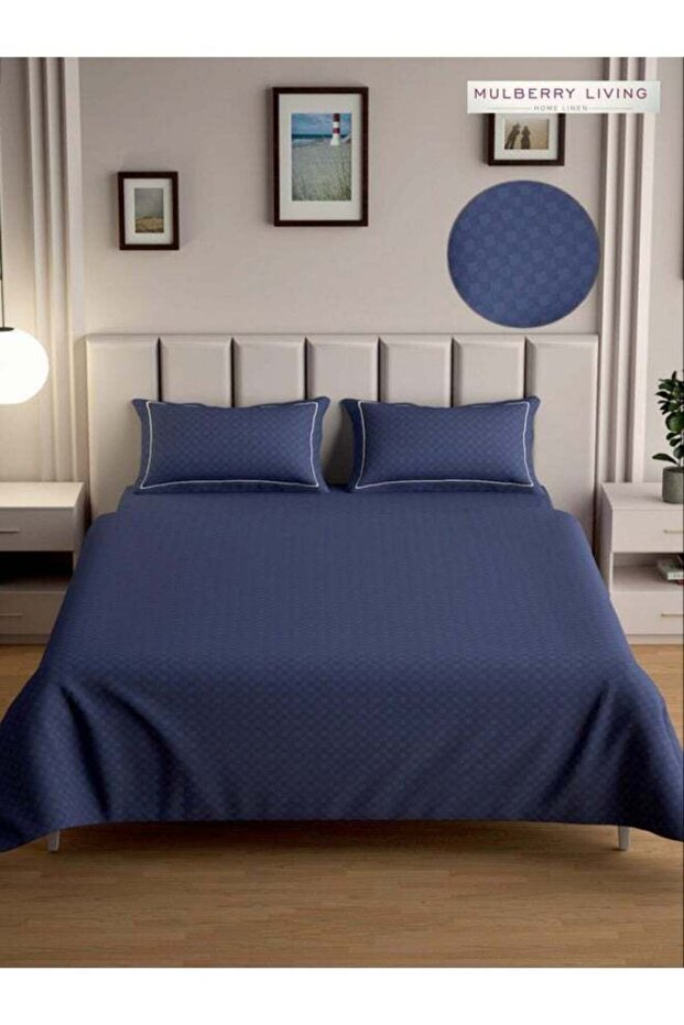 100% Cotton - 300Tc Urban Grid Queen Size Flat Bedsheet