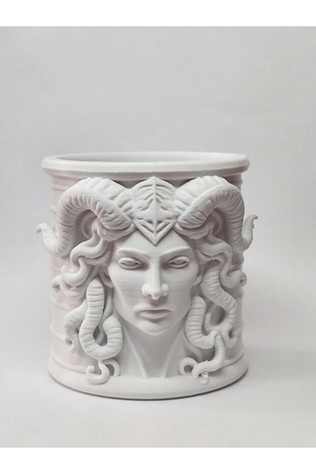 Medusa Bust Design Decorative Pen Holder - Ancient Greek Mythological Desktop Organizer & Brush Holder