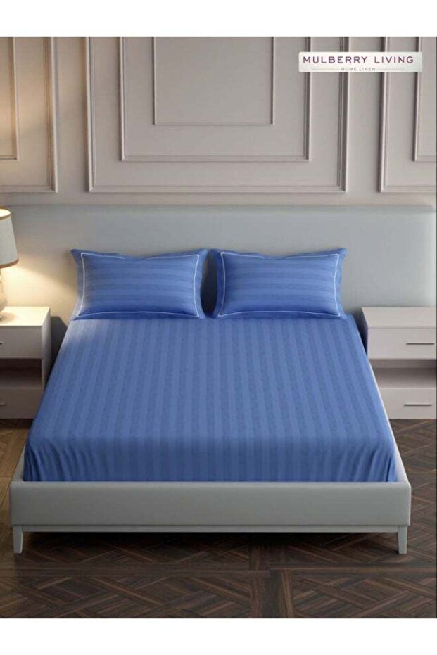 100% Cotton - 300Tc Elysian Stripes Queen Size Fitted Bedsheet