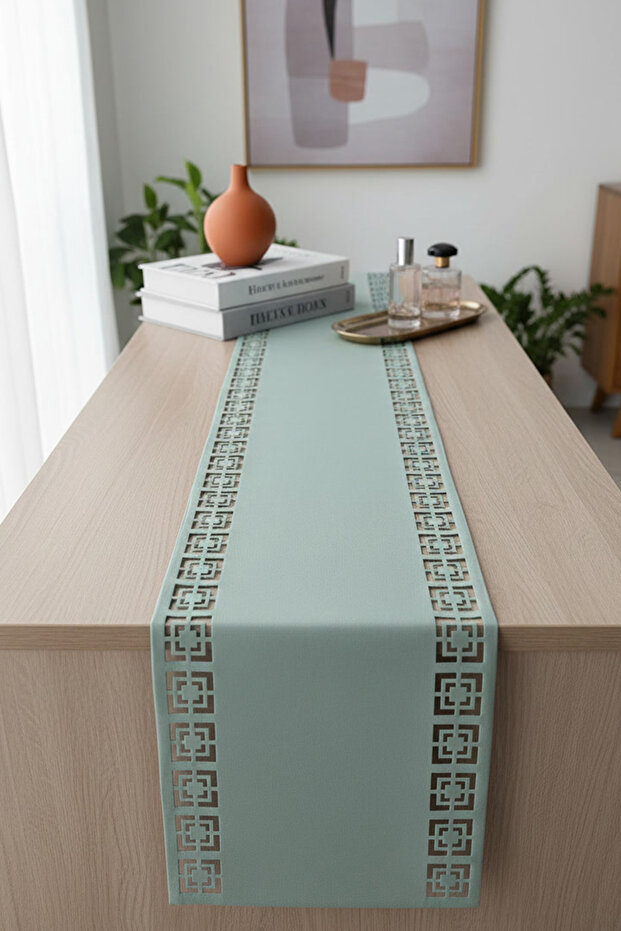 Ekol Series Faux Leather Runner & Console / 25X130Cm - Water Green