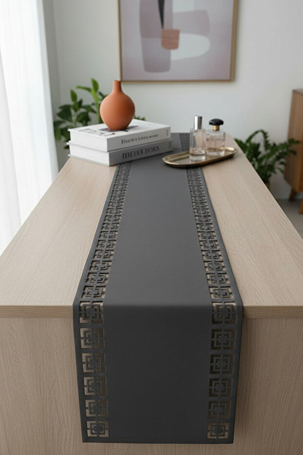 Ekol Series Faux Leather Runner & Console / 25X130Cm - Anthracite