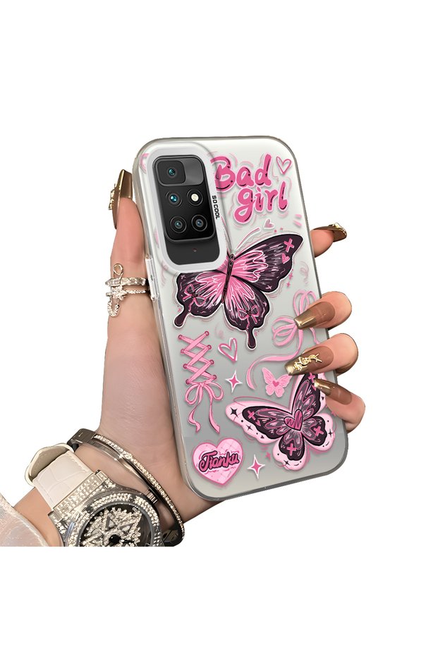 Xiaomi Redmi 10 Compatible Colorful Silver Matte Glossy Surface Impact Protection Case with Butterfly Pattern