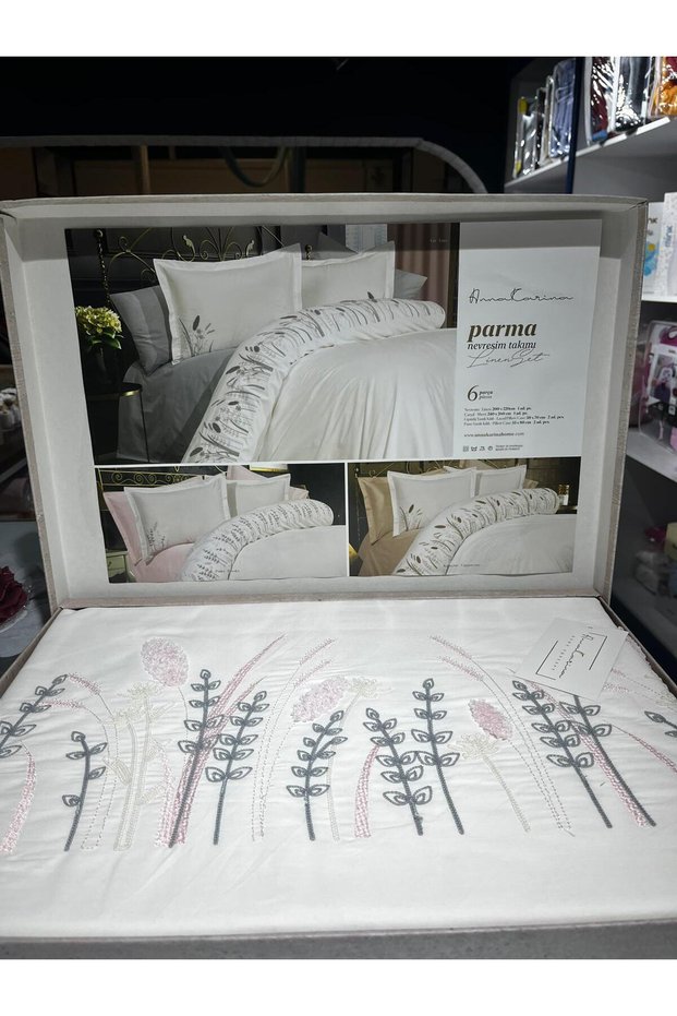 6-Piece Embroidered Bedding Set Double Size Parma Powder