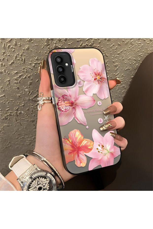 Samsung Galaxy M23/M13 Compatible Floral Pattern Matte Glossy Surface Impact Protection Colorful Silver Case