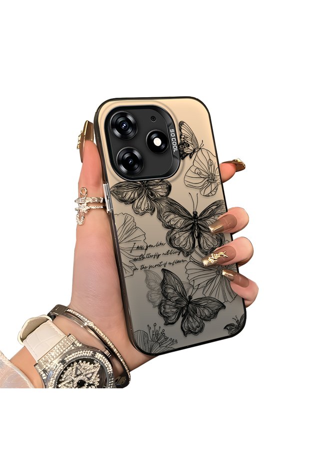 Tecno Spark 10 Pro Compatible Colorful Silver Matte Shiny Surface Impact Protection Case Butterfly Pattern