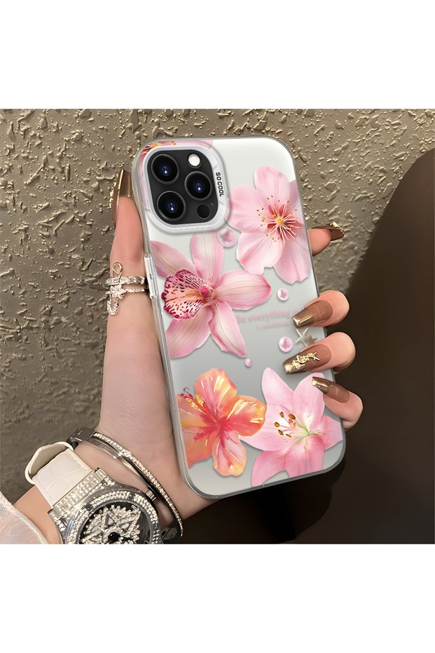 iPhone 15 Pro Compatible Floral Pattern Matte Glossy Surface Impact Protection Colorful Silver Case