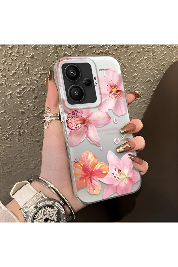 Redmi Note 13 Pro Plus+ 5g Compatible Floral Pattern Matte Glossy Surface Impact Protection Colorful Silver Case