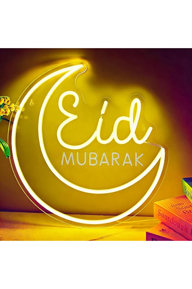 لافتة نيون LED لعيد مبارك – مصباح جداري على شكل هلال 34×35 سم لتزيين رمضان