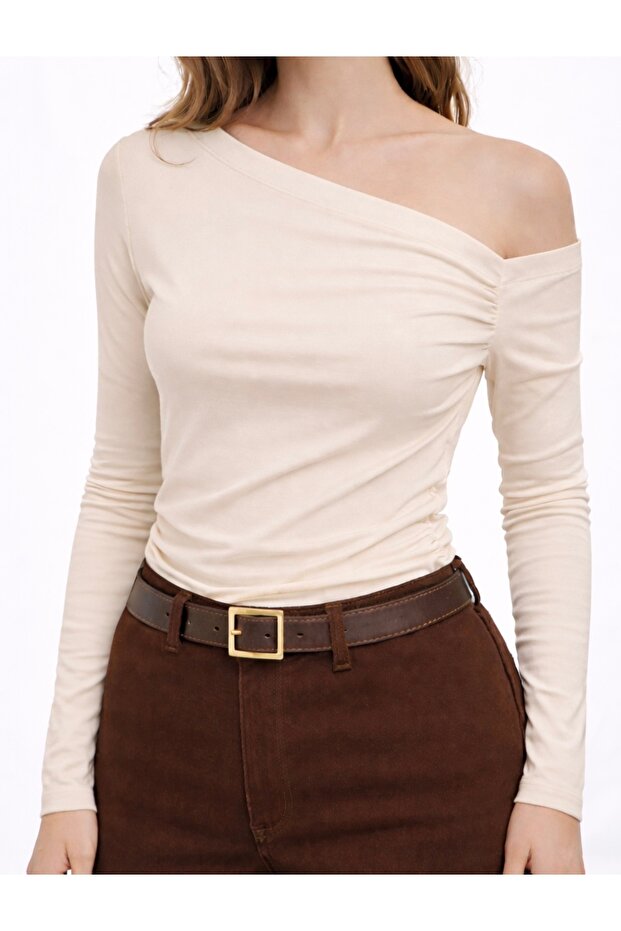 Asimetrik Tek Omuz Üst Top Bluz - 2