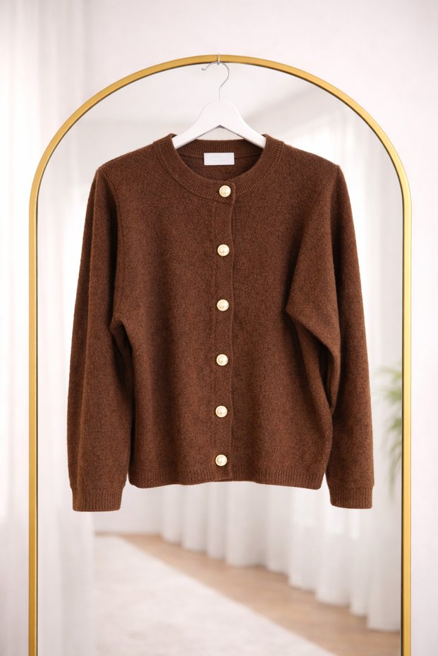 Women's Brown Soft Fabric Cardigan Sweater