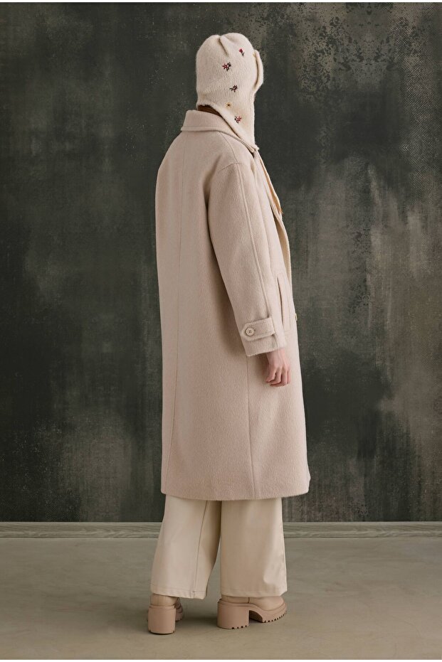 Double-Breasted Long Coat Bone - 7