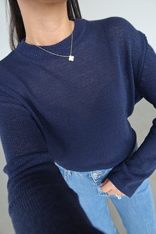 Bisiklet Yaka Oversize Basic Triko - 3