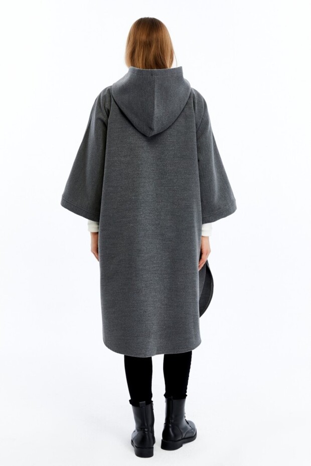 Kışlık Kapüşonlu Kaşe Panço - 8