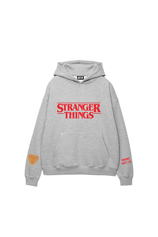Friends Don'T Lie Printed Oversized Unisex Light Gray Hoodie