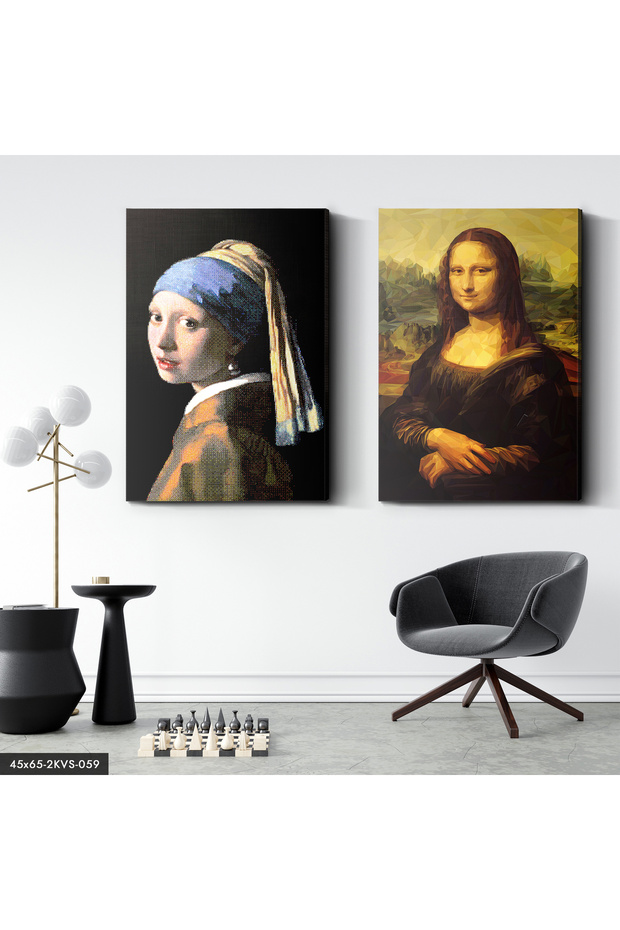 Girl Mona Lisa with Pearl Earrings 2 Piece Canvas - Canvas Painting