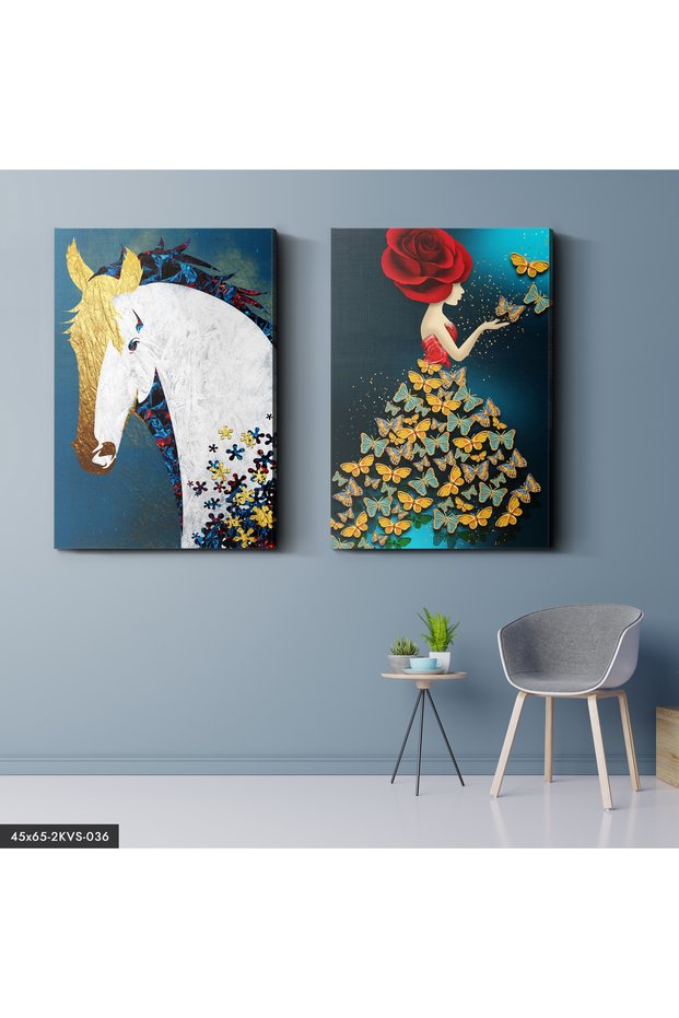 Butterfly Gold Horse 2 Piece Canvas - Canvas Painting