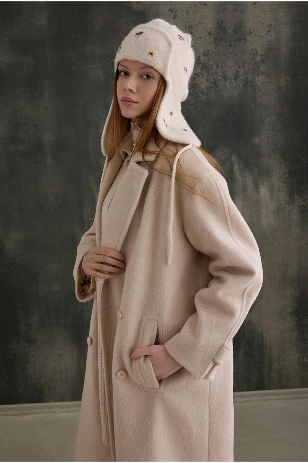 Double-Breasted Long Coat Bone - 4