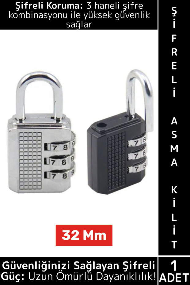 Durable Cabinet Warehouse Door Bag Bike Safety Security Protection 3 Digit Combination Padlock 32 mm