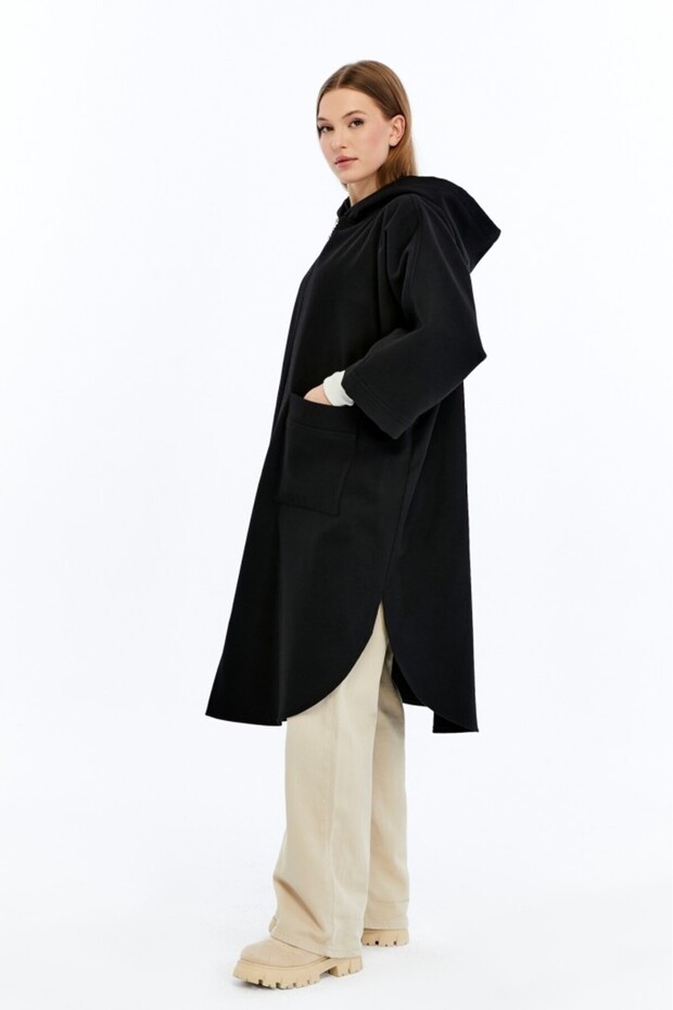 Kışlık Kapüşonlu Kaşe Panço - 5