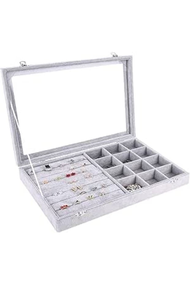 Padom Jewelry Tray, Multi-Functional Jewelry Organizer with Lid & Lock for Ring, Earring, Stud, Neck