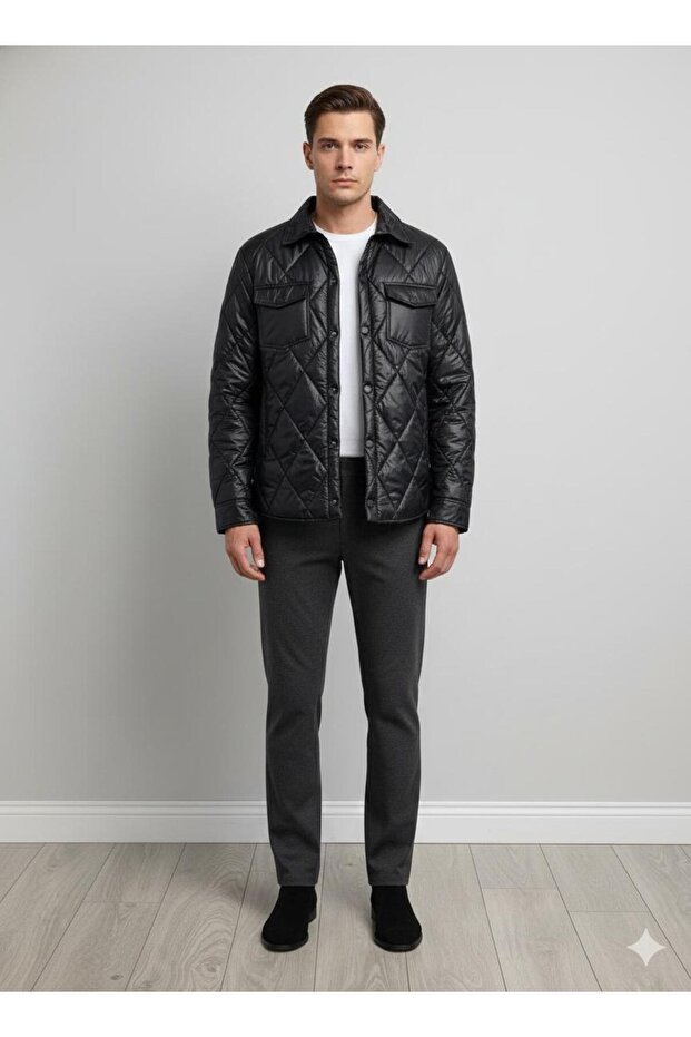 Erkek Baklava Dilimli Kapitone Outshell Mont - 2