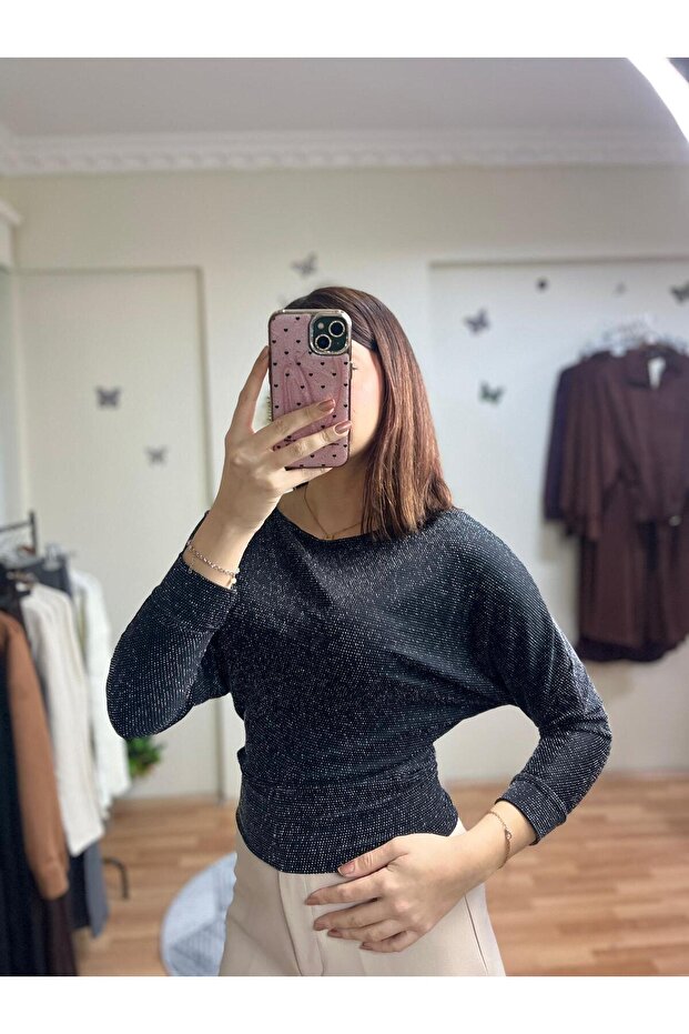 Simli Uzun Kollu Basic Bluz - 3