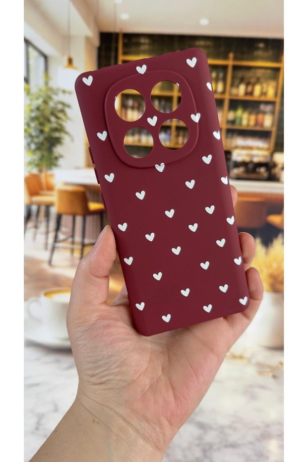 Redmi Note 14 Pro 5g Compatible White Heart Patterned Silicone Shock Absorbing Classic Protected Rubber Case