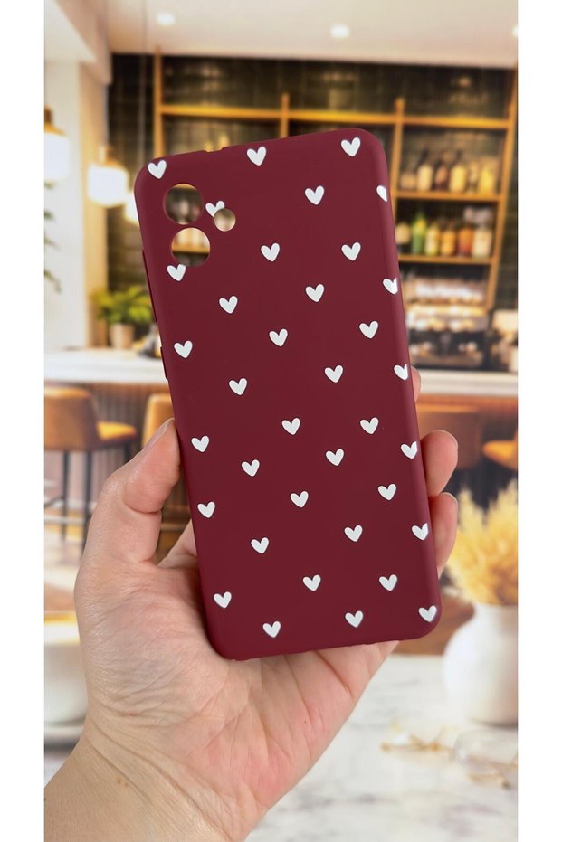 Samsung Galaxy A04 Compatible White Heart Patterned Silicone Shock-Absorbing Classic Protective Rubber Case