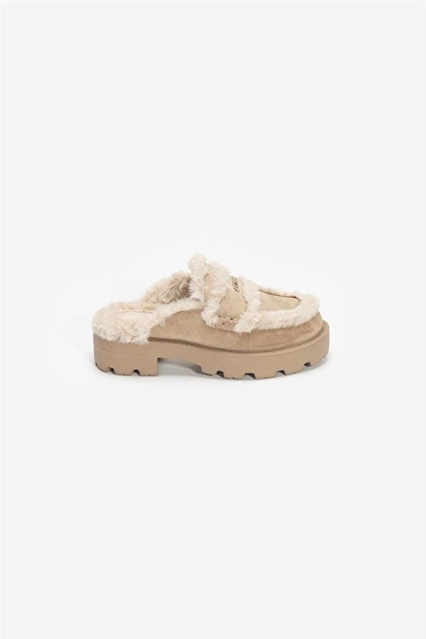 Women's Beige Suede Slippers