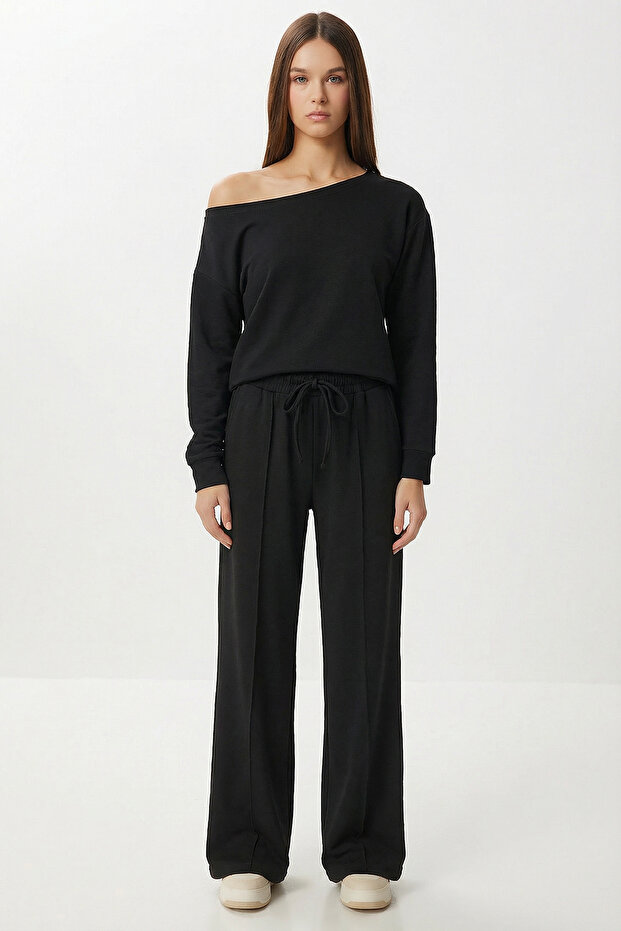 Open Shoulder Modal Top and Bottom Set Lby0027 Black