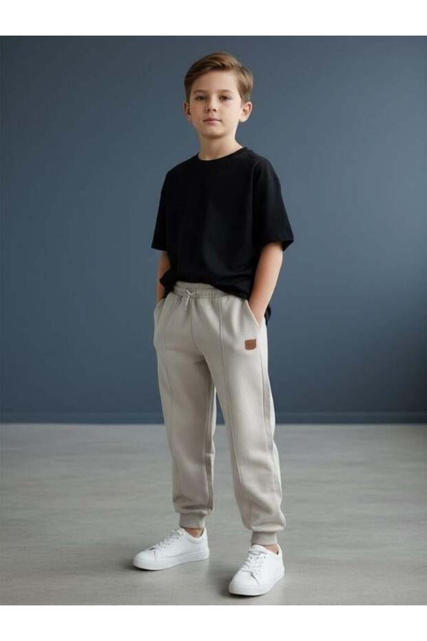 Boys' Cotton Soft Textured Sweatpants with Elastic Waistband and Cuffs