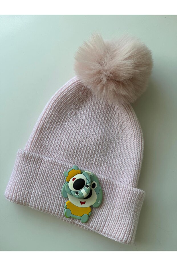 Children's Beanie with Pompom and Rotating Accessories with a Dog