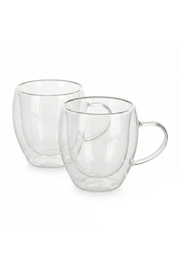 Borosilicate Glass Double Wall Glass with Handle 250ml Set of 2 | Transparent