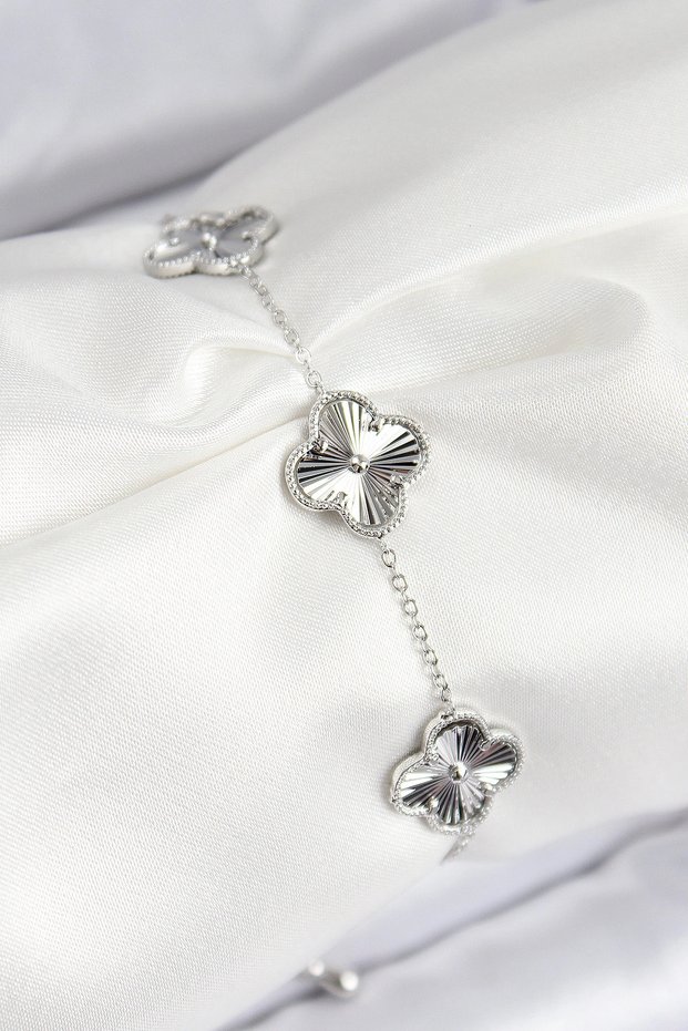 Vip Brass Clover Model Silver Rk Women's Bracelet