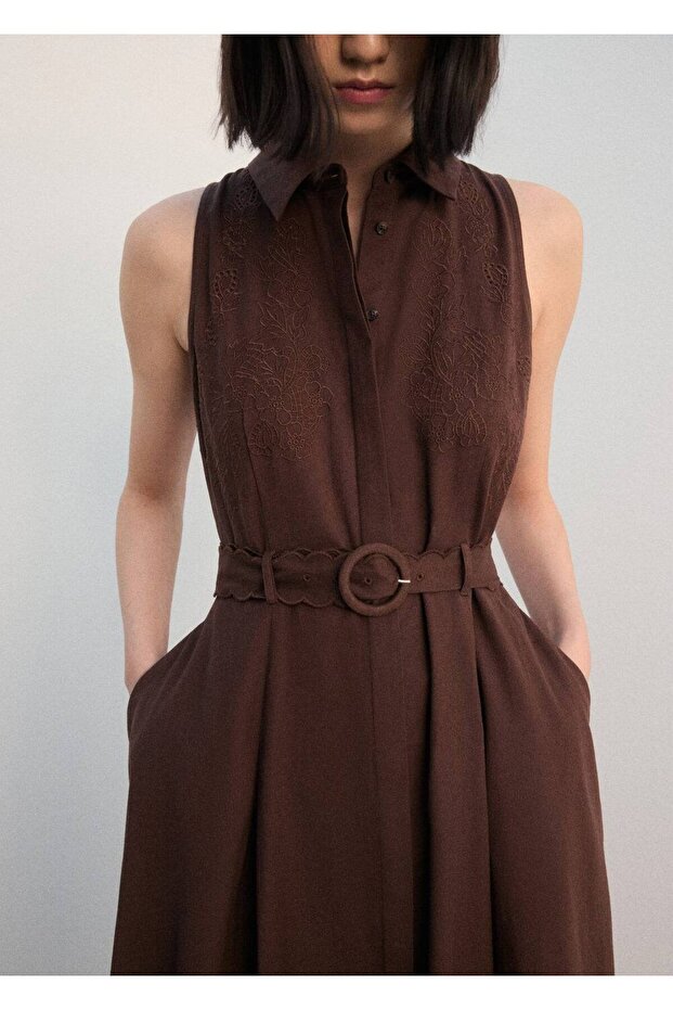 İşlemeli gömlek elbise - 5