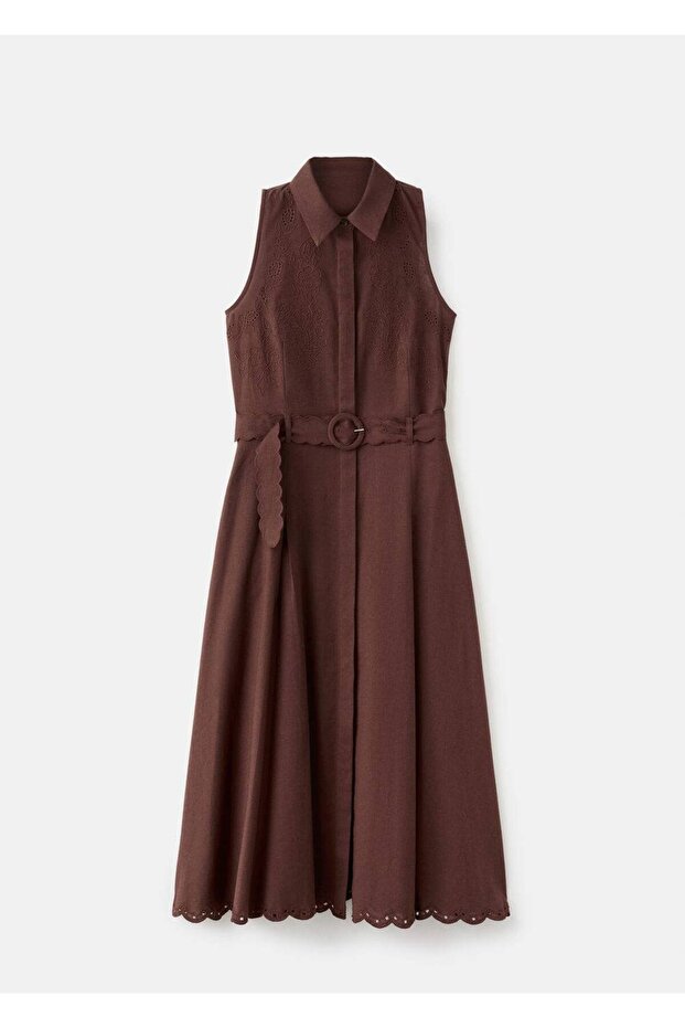 İşlemeli gömlek elbise - 3