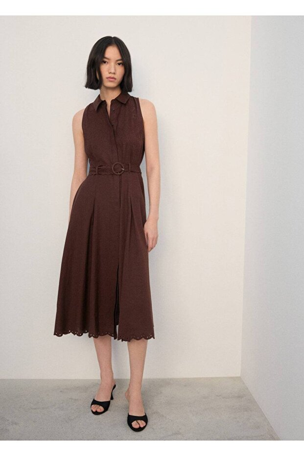 İşlemeli gömlek elbise - 2