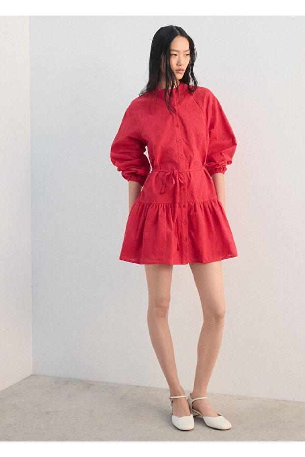 İşlemeli gömlek elbise - 2