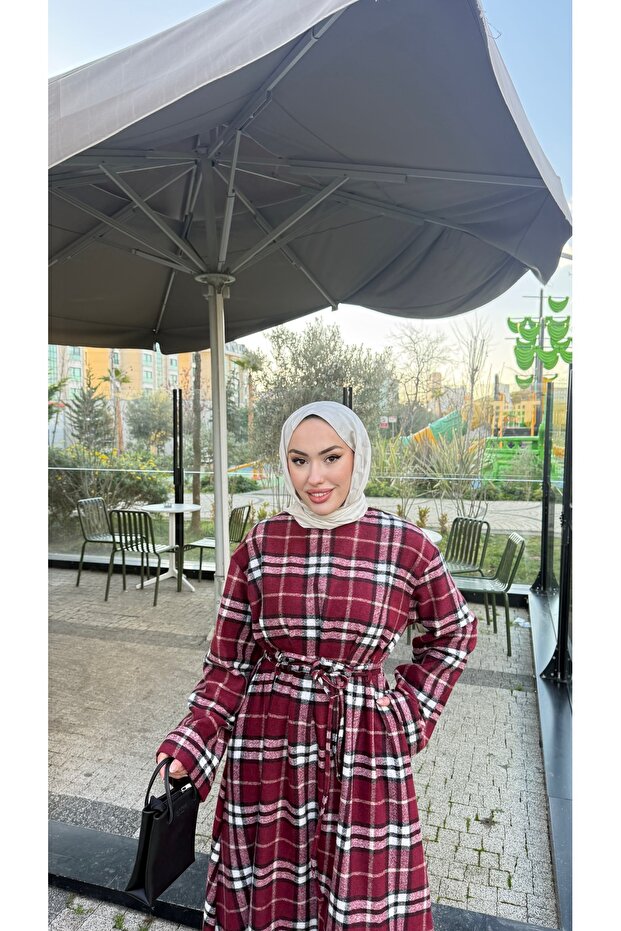 Ekose Desenli Elbise - 2