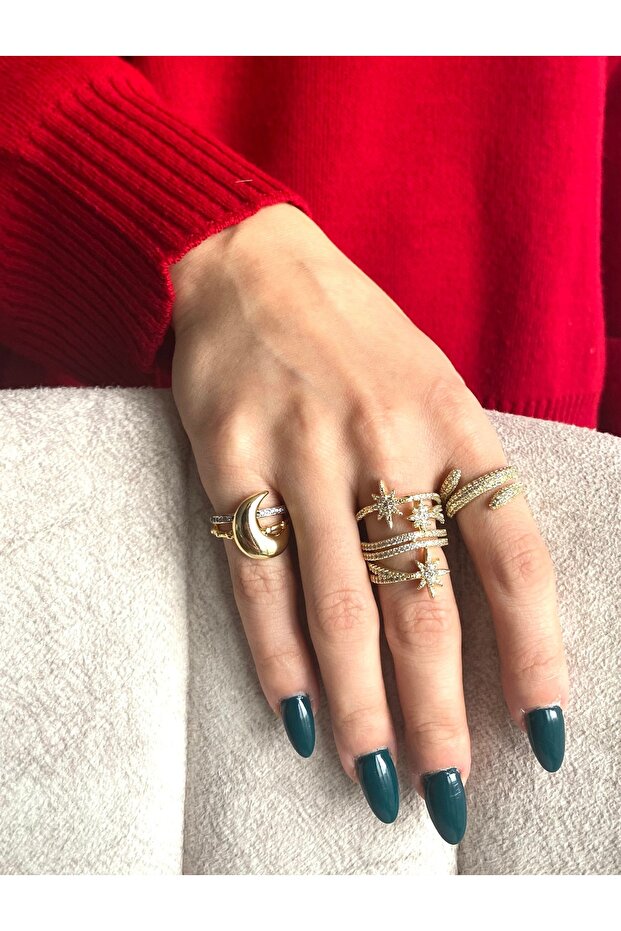 Gold Glitter Moon Figured Ring (Sparrow)