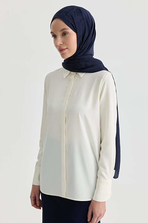 Gizli Patlı Basic Gömlek - Ekru - 3