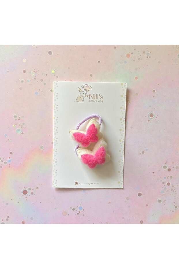 Plush Butterfly Elastic Hair Clip – Fuchsia 2-Pack