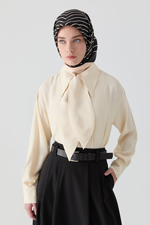 Fularlı Gömlek - Vanilya - 4