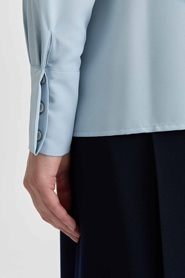 Gizli Patlı Basic Gömlek - Açık Mavi - 5