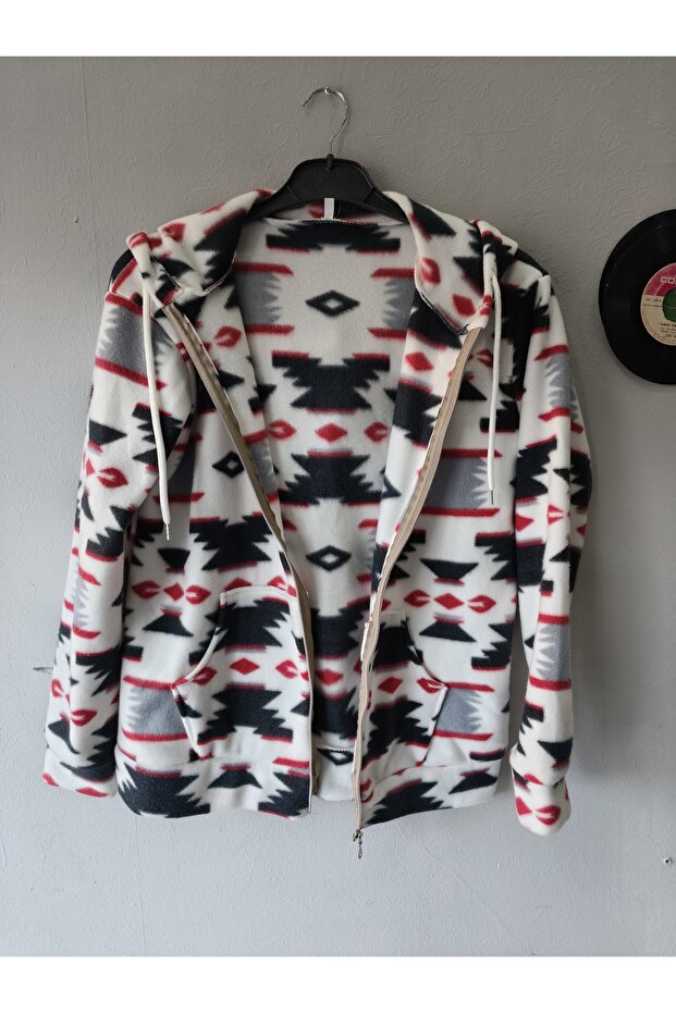 Unisex Fleece Patterned Welsoft Cardigan with Zippered Pockets