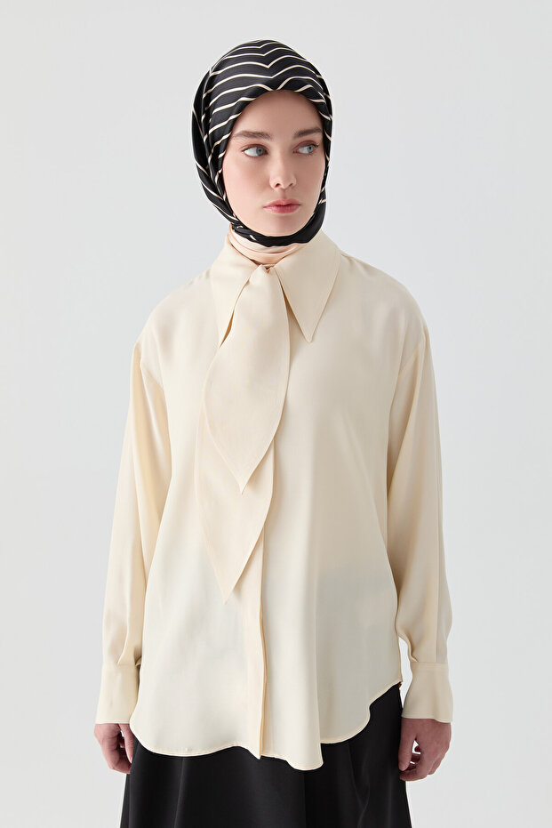 Fularlı Gömlek - Vanilya - 1