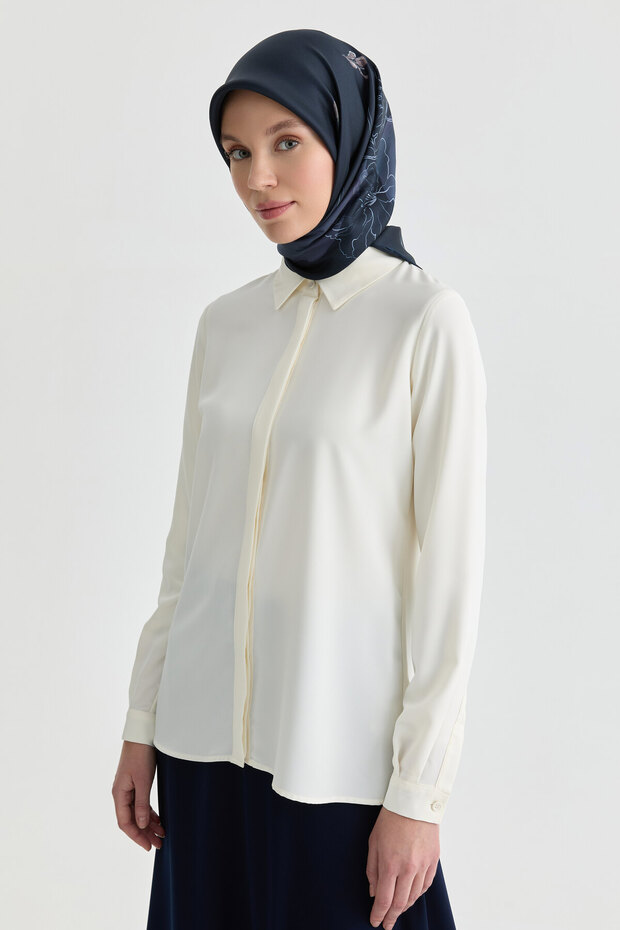 Basic Gizli Patlı Gömlek - Ekru - 3