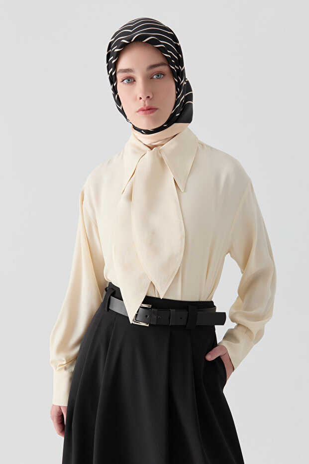 Fularlı Gömlek - Vanilya - 5