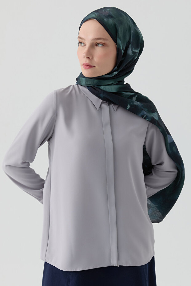 Gizli Patlı Basic Gömlek - Açık Gri - 4